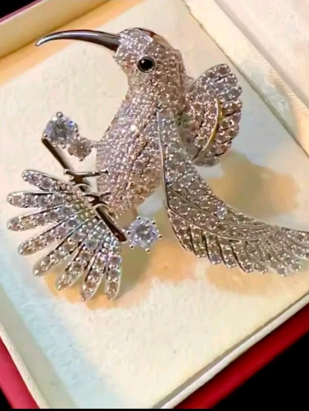 Silver Crystal Hummingbird Brooch - Picture 1 of 5